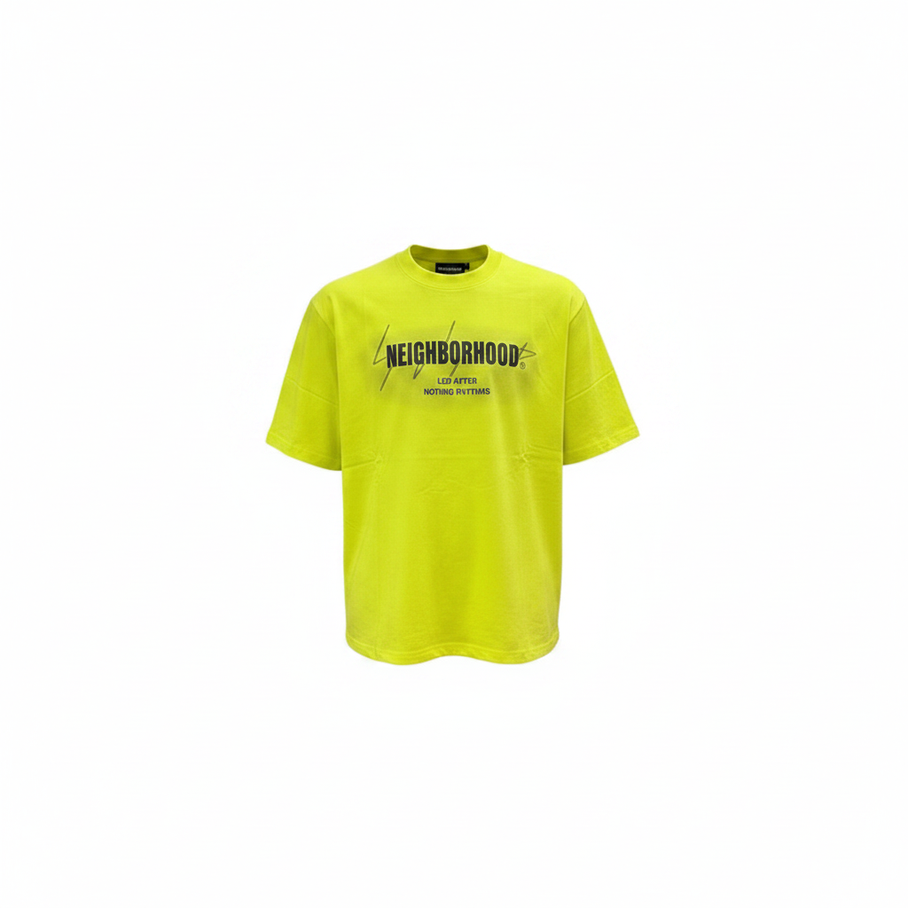 Unisex neon yellow oversized graphic print tee – ghost mannequin front view only