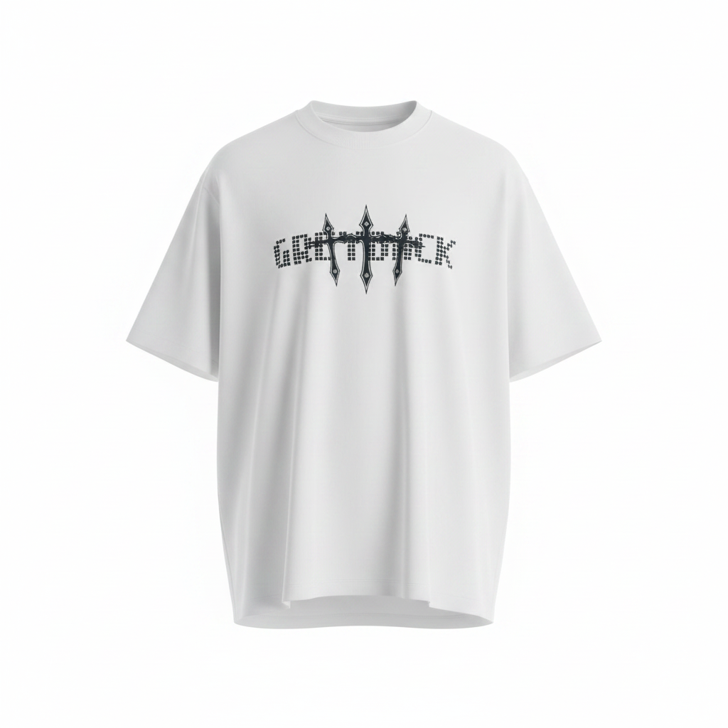 White Grimmark Gothic Graphic Oversized Tee - Ghost Mannequin Front