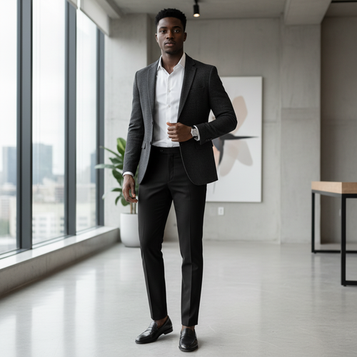 Men's Slim Black Trousers – Model Shot