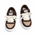 Brown-and-tan sneaker pair on white background matching the model shot angle and stance