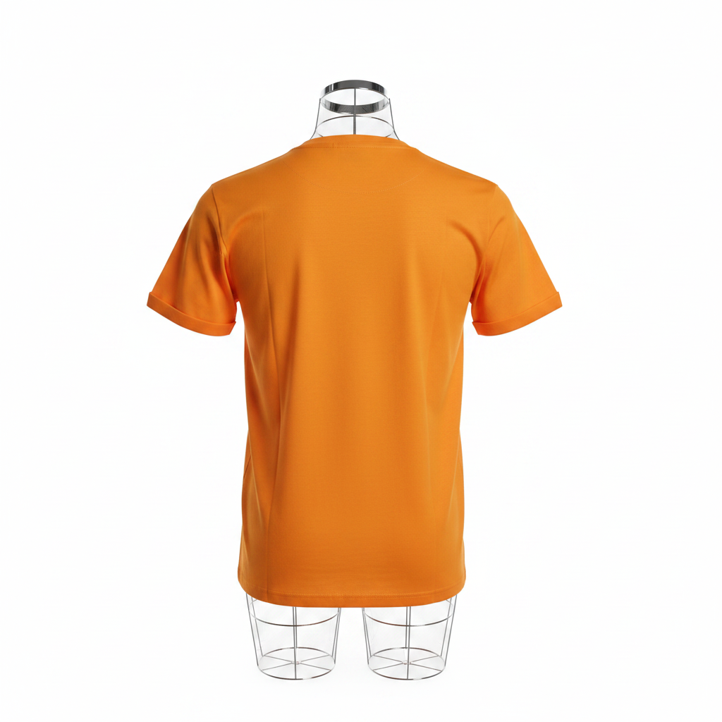 Ghost mannequin back view of yellow orange T-shirt