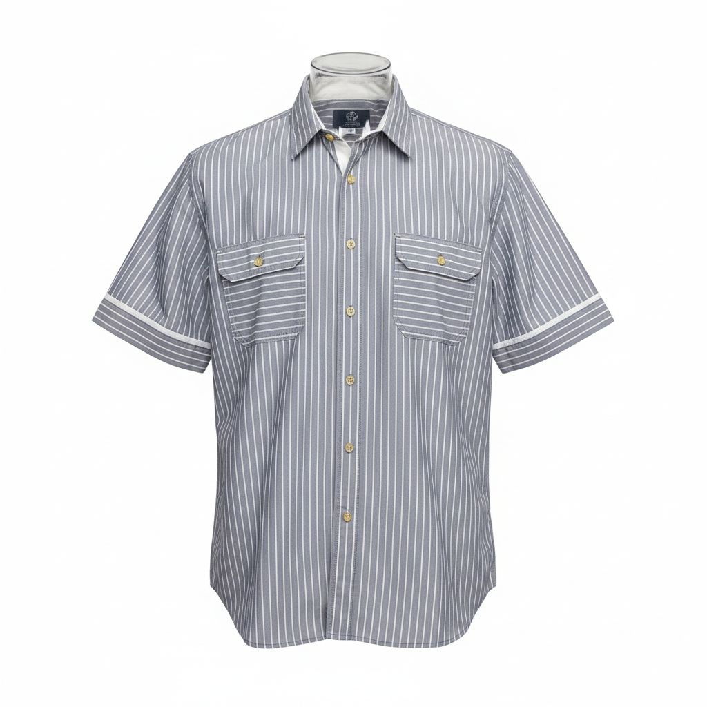 Grey White Pinstripe Short-Sleeved Shirt - Ghost Mannequin