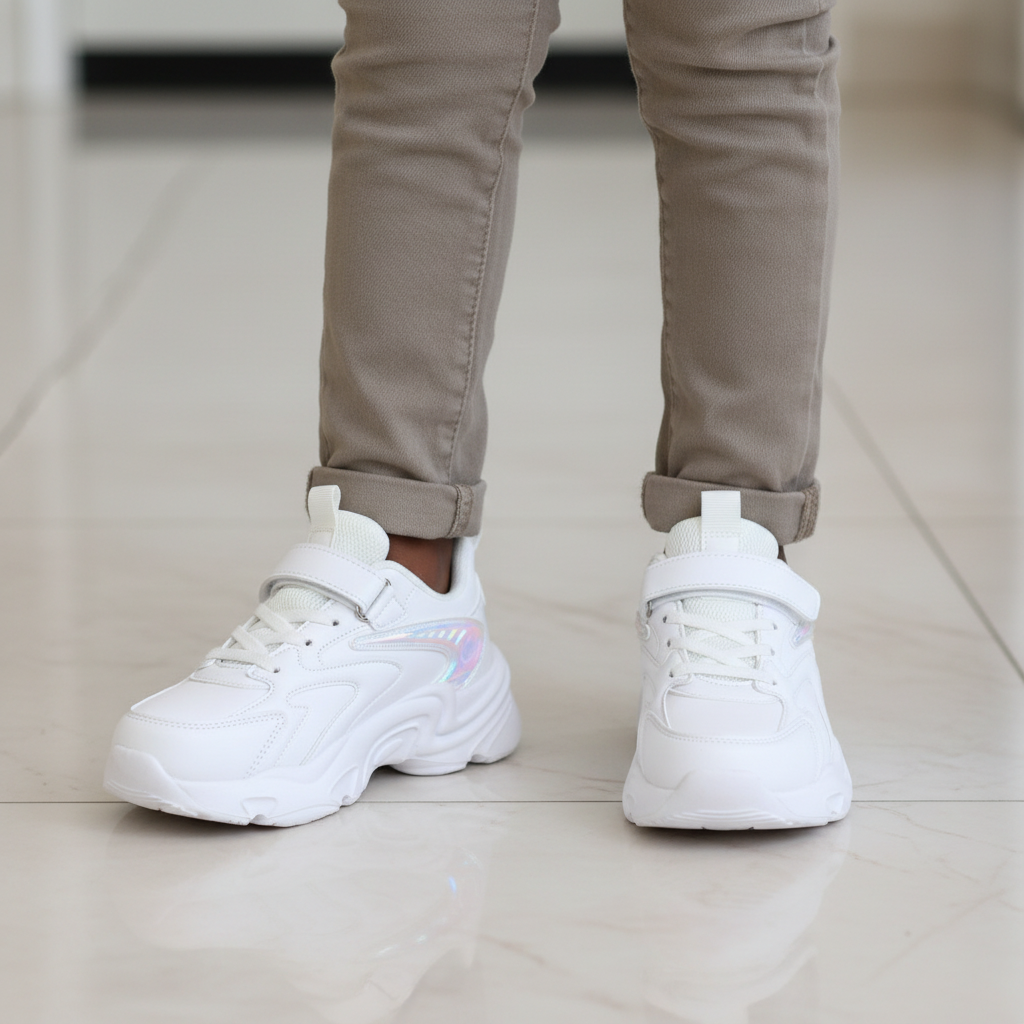 Ha La Mae 685 Kids Chunky Pearl Sneaker – White Model Shot