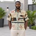 Men's beige printed zip-front shirt on Black Nigerian model