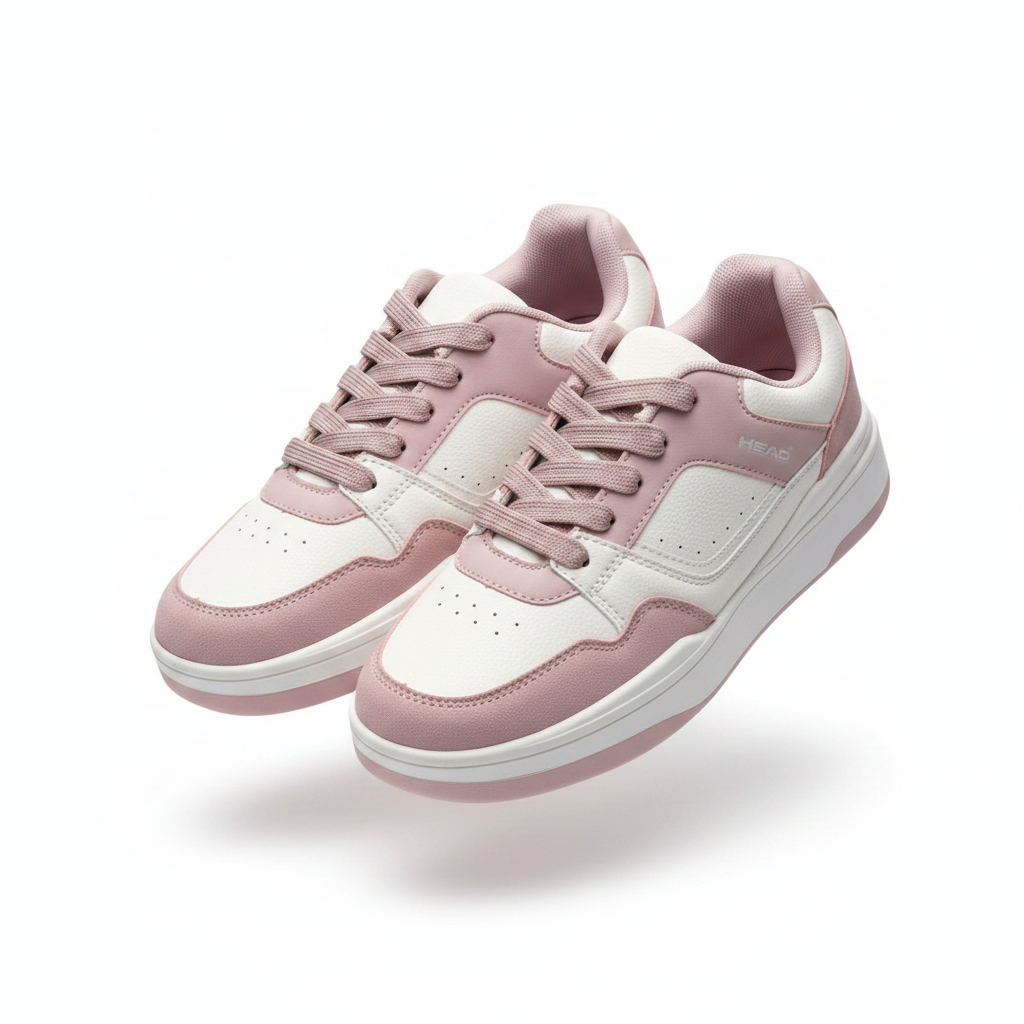 Women's White & Pink Two-Tone Platform Sneaker - Ghost Mannequin Pair