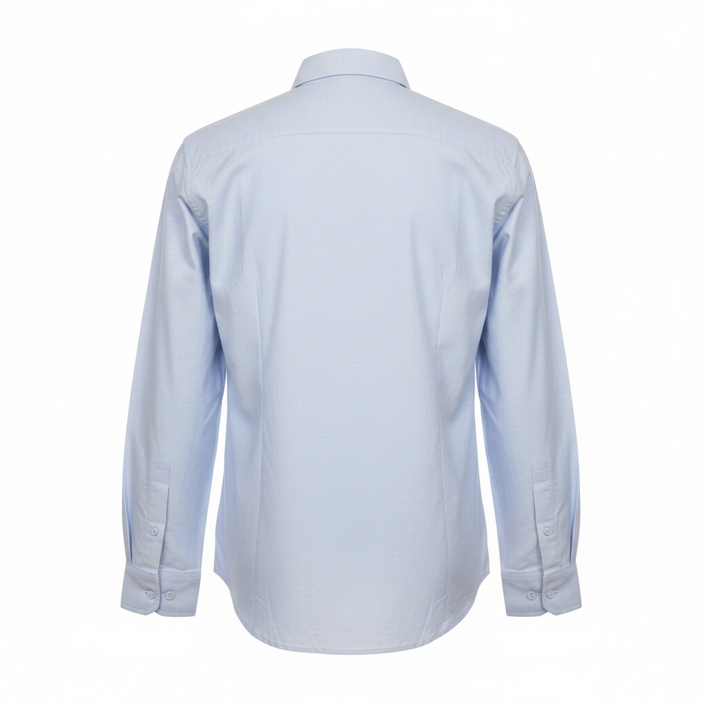 Powder blue plain long-sleeved shirt ghost mannequin back view