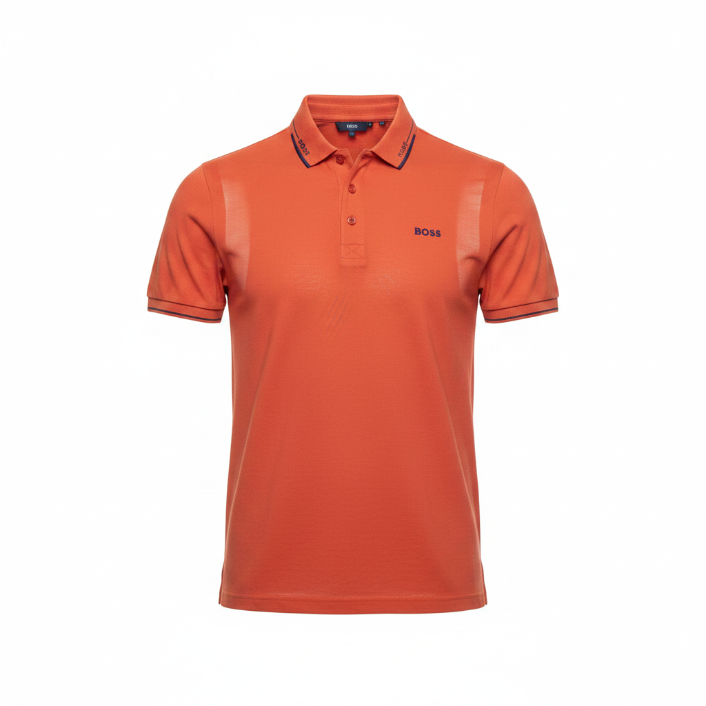 Orange Polo Shirt with Navy Collar Tipping - Ghost Mannequin