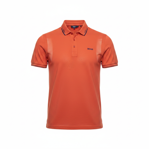 Orange Polo Shirt with Navy Collar Tipping - Ghost Mannequin