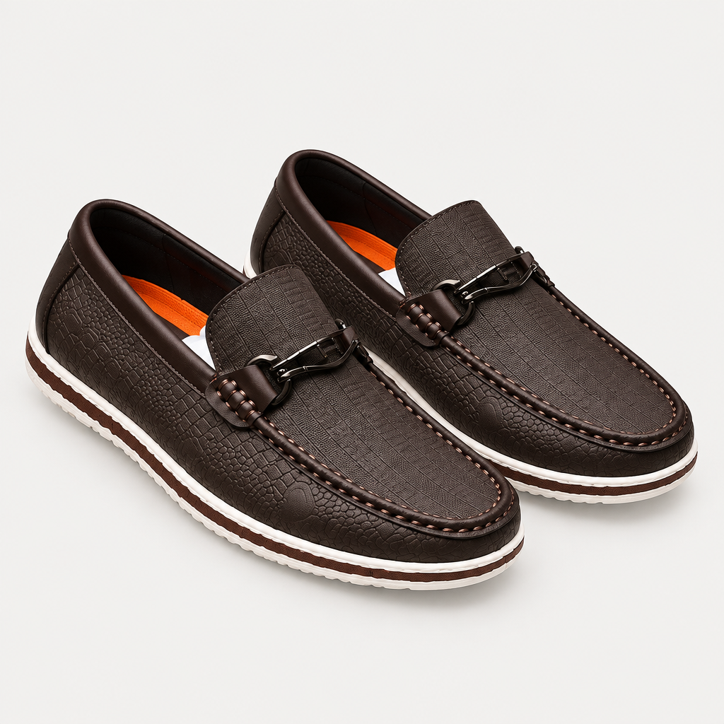 Black textured bit loafer pair on a clean background