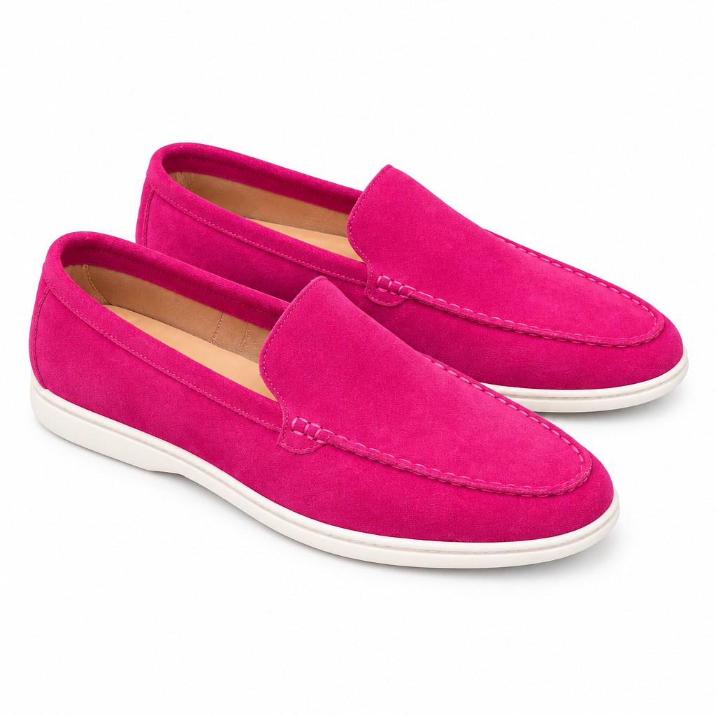 Summer Walk Suede Loafer – Fuchsia, Ghost Mannequin