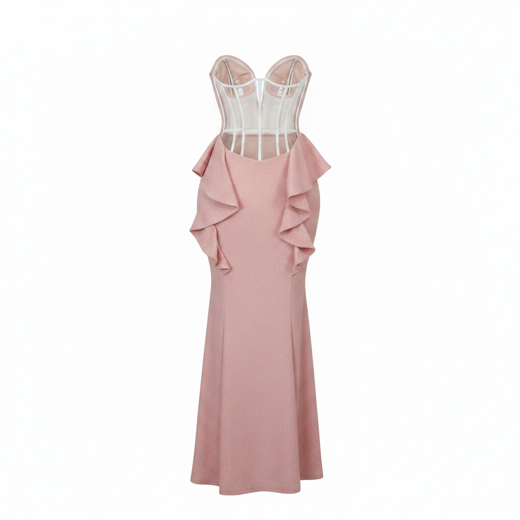 Blush Pink Glitter Ruffle Mermaid Maxi Gown – Ghost Mannequin