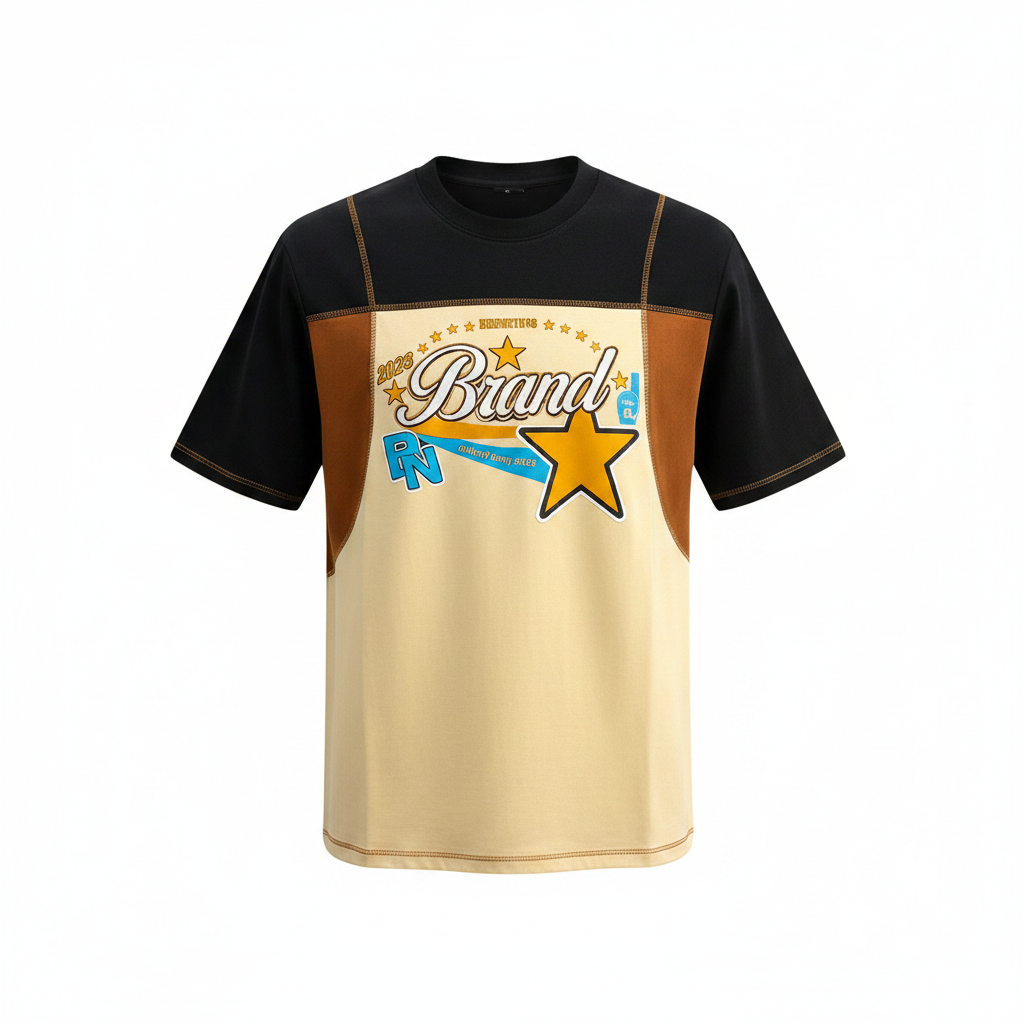 Men's Black & Cream Colour-Block Star Graphic T-Shirt – Ghost Mannequin Front View