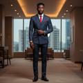 Navy Pinstripe Double-Breasted Suit â€“ Nigerian Model