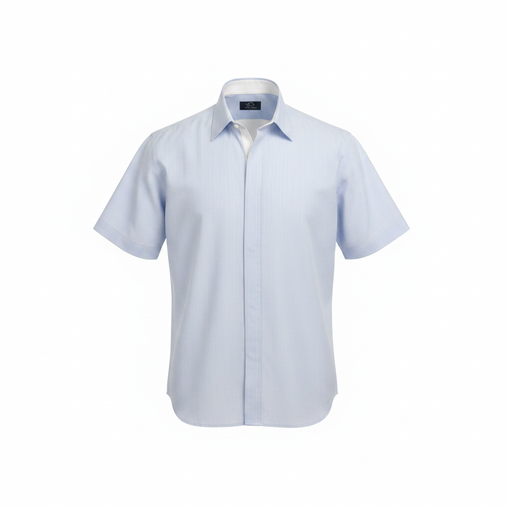 Light Blue Pinstripe Short-Sleeved Shirt - Ghost Mannequin