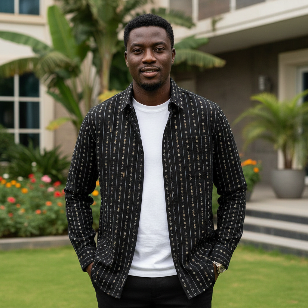 Men's Long Sleeve Casual Shirt Premium - Nigerian Male Model