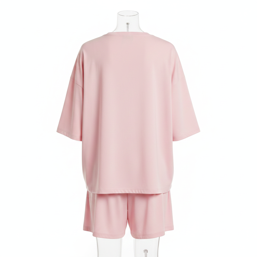 Ghost mannequin back view plain - pink Hello Kitty rhinestone top and shorts set