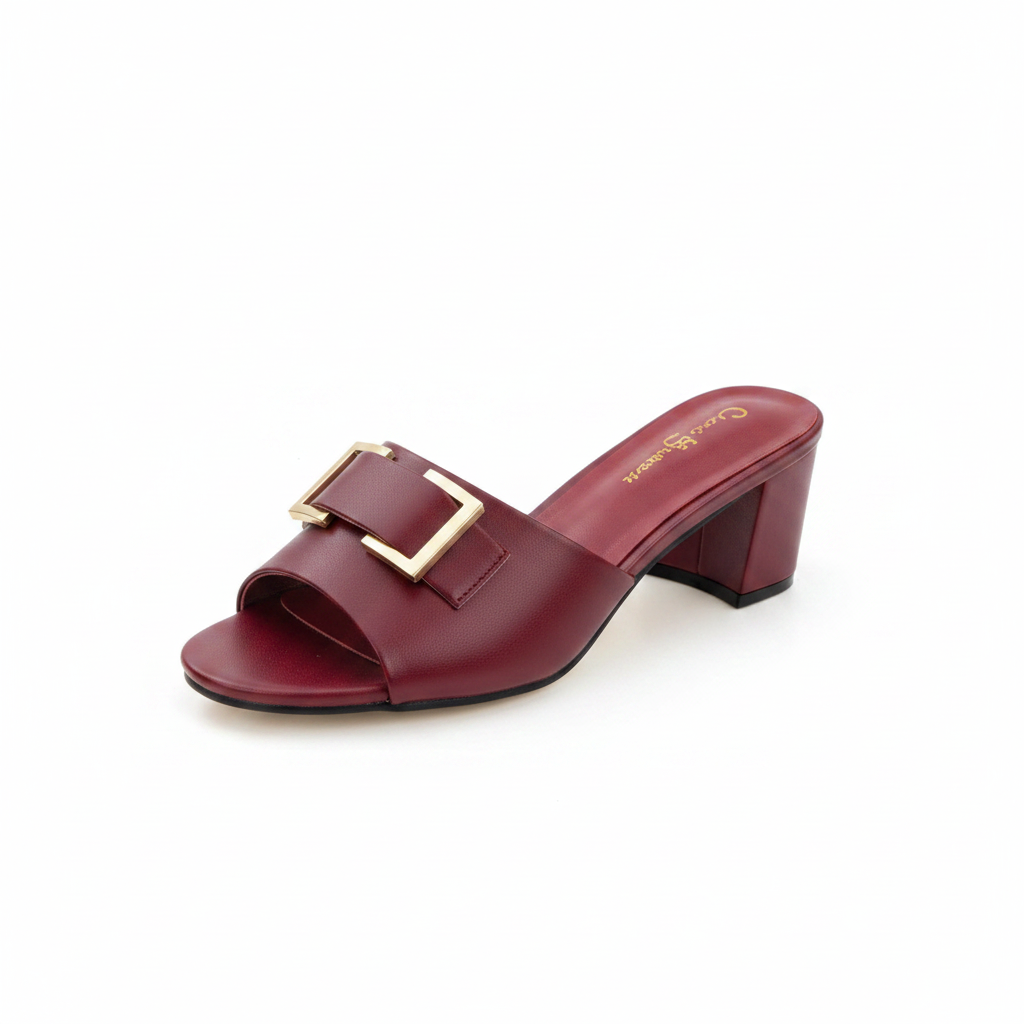 JL-3375 Block Heel Mule Slipper - Wine - Ghost Mannequin