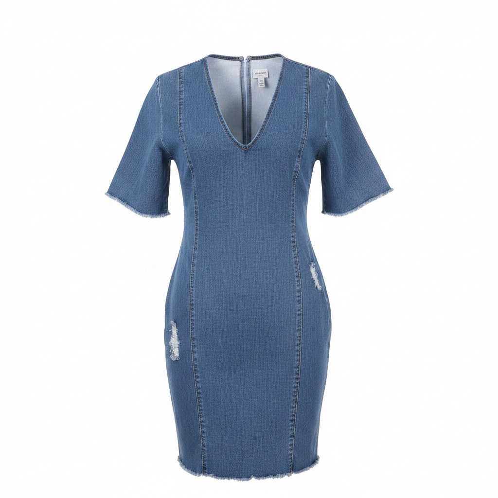 Blue Denim Mini Dress - Ghost Mannequin Front