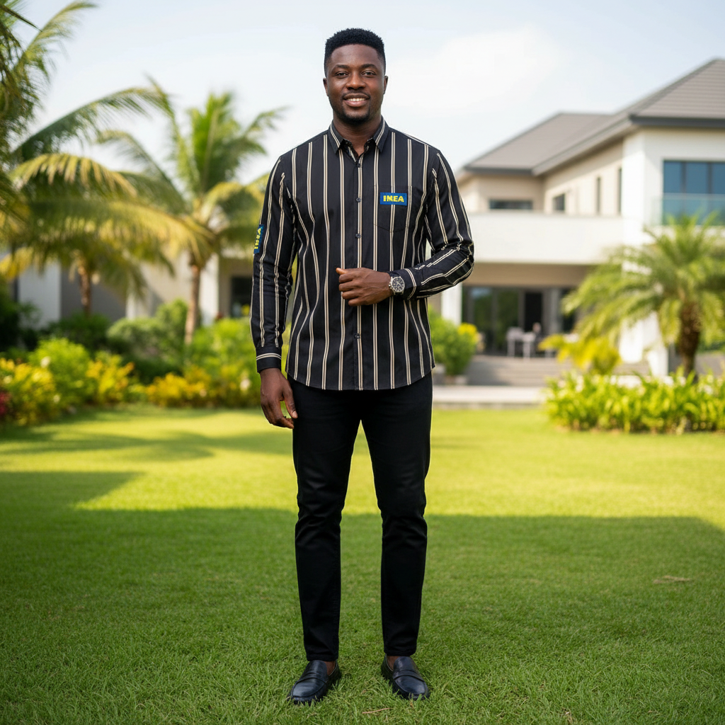 Men's black vertical striped luxury shirt - Nigerian male model shot