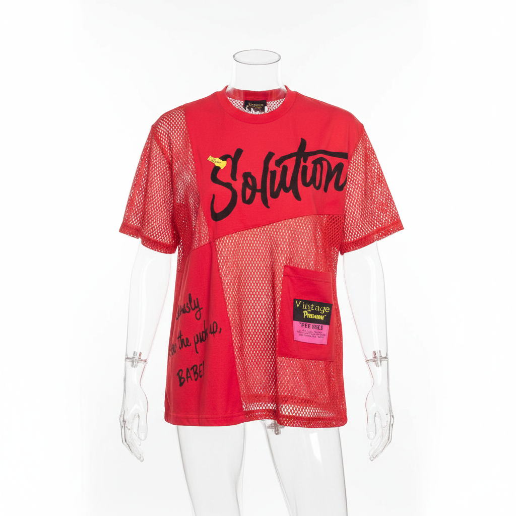 Red Solution graphic top ghost mannequin front view