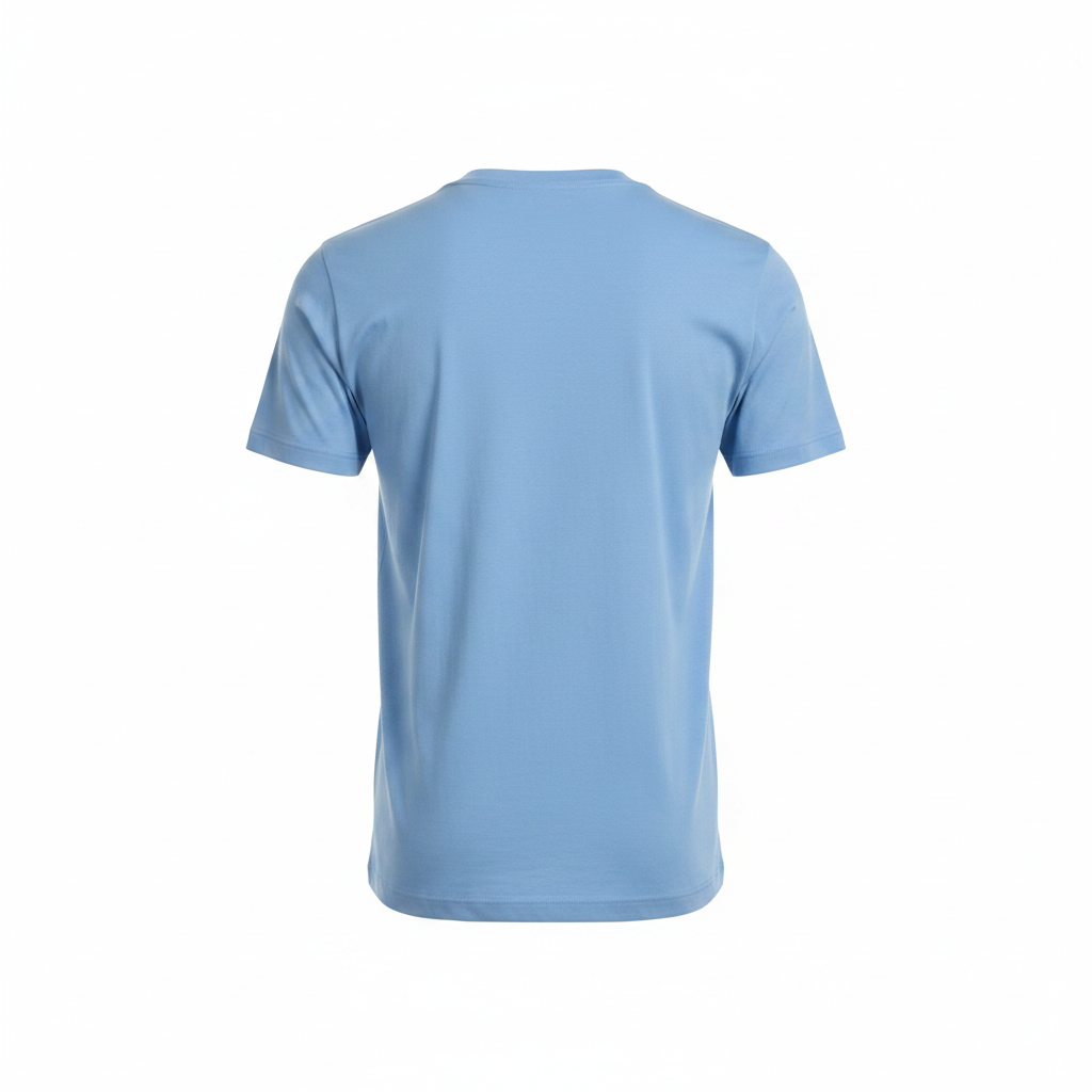 Ghost mannequin back view of sky blue T-shirt
