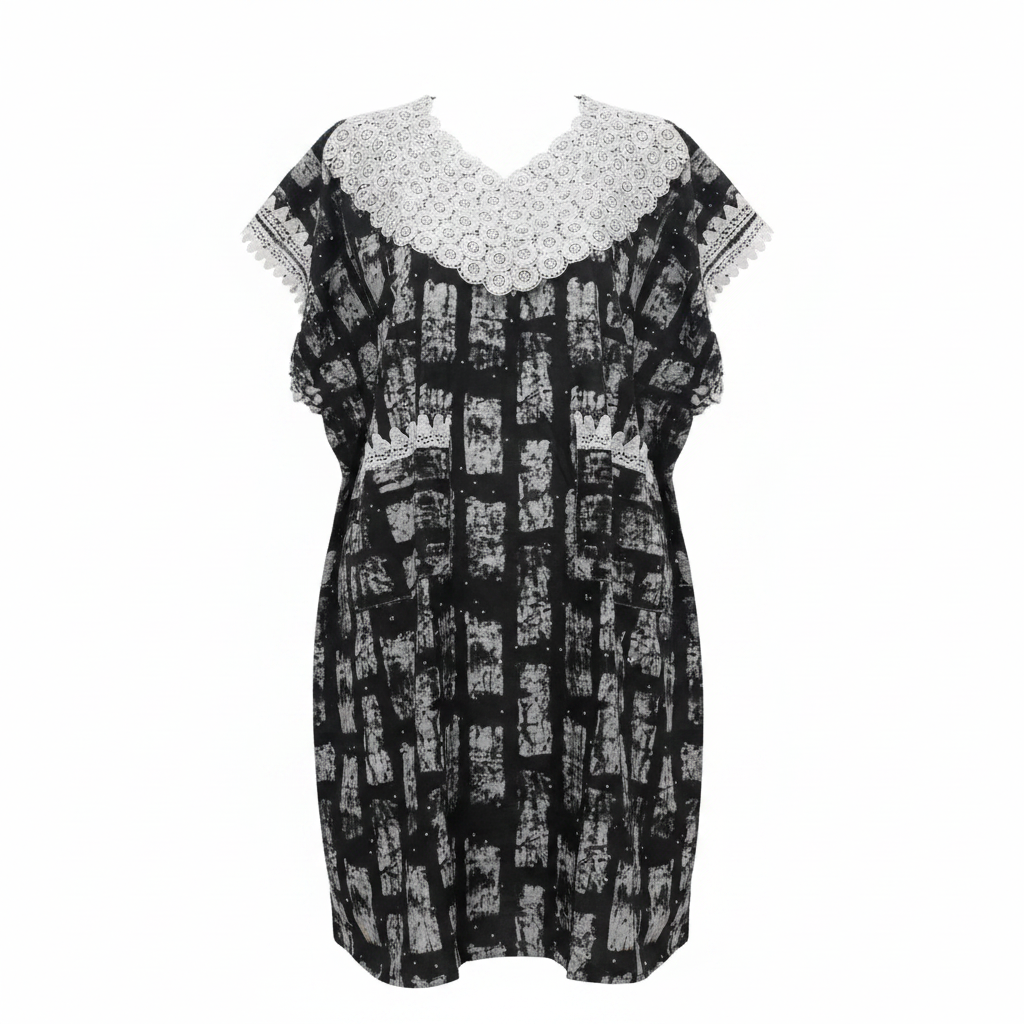 Black & White Abstract Kaftan Floral Crochet Lace Collar – Ghost Mannequin