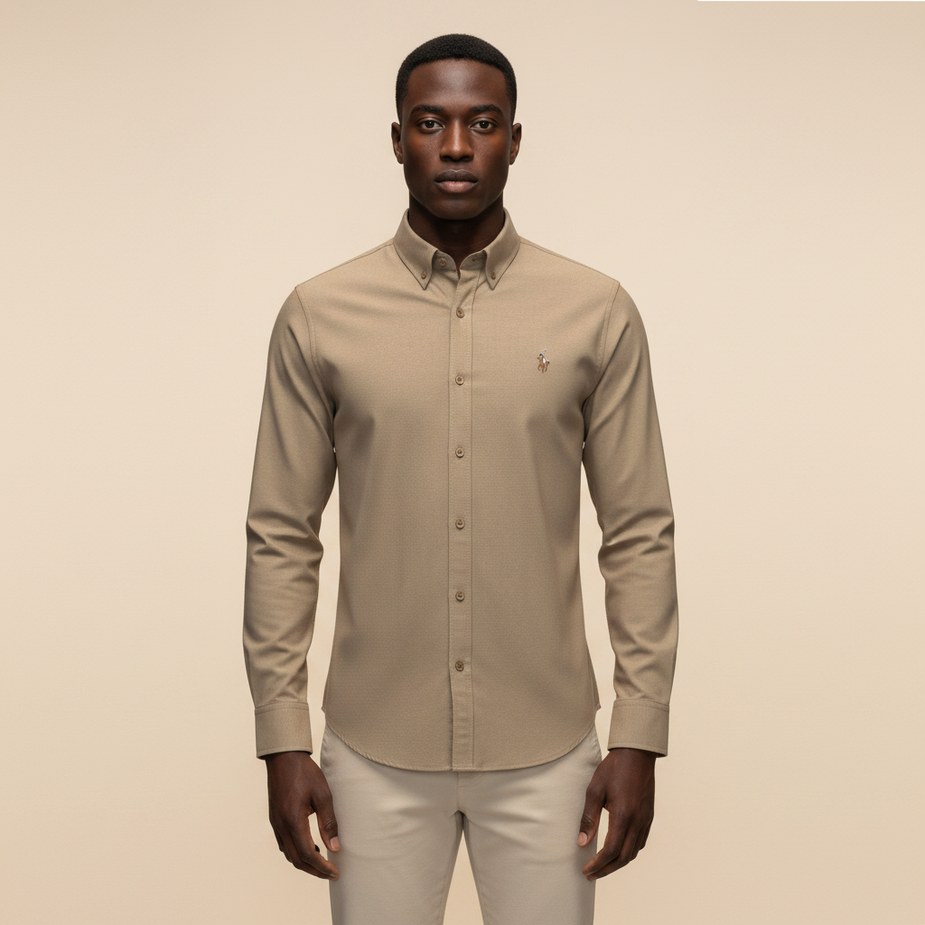 Khaki Long Sleeve Shirt - Front Model View
