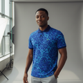 Royal Blue Abstract Swirl Print Polo Shirt on Nigerian male model