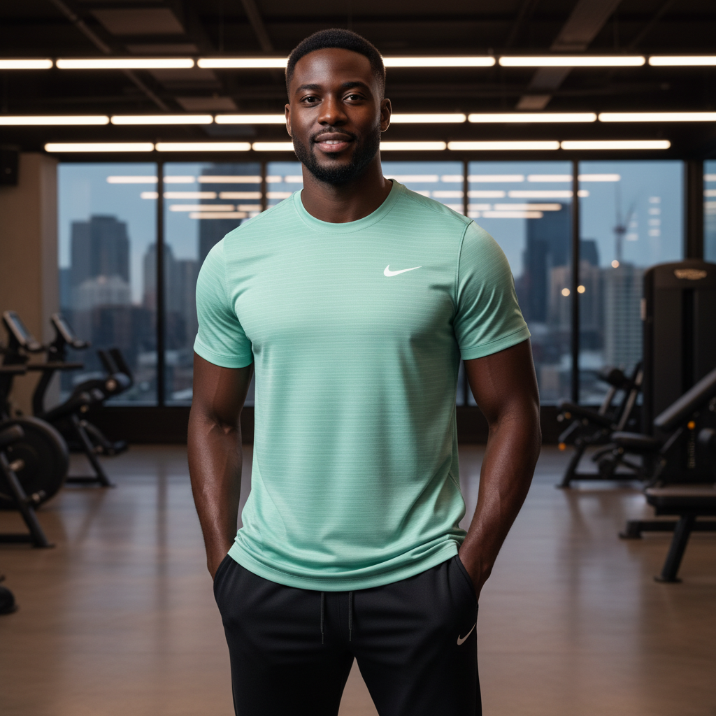 Black Nigerian male model wearing comfy sporting jersey