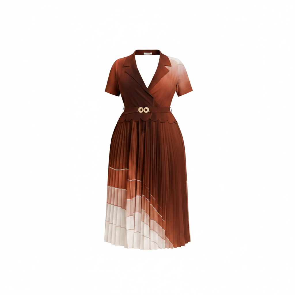 Women's Colour-Block Pleated Midi Dress - Ghost Mannequin Rust