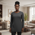Charcoal Grey Gold Print Long-Sleeve Top - Front Model