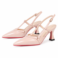 Blush nude pointed T-strap slingback heels pair