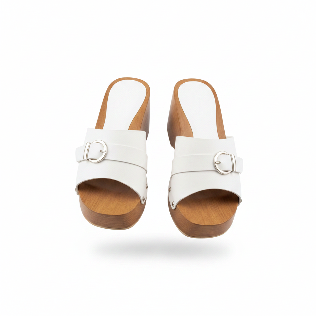 Women's Buckle Strap Platform Slide Slipper - White Colourway Ghost Mannequin