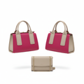 Fuchsia pink tote and cream crossbody designer bag set - ghost mannequin front and side view