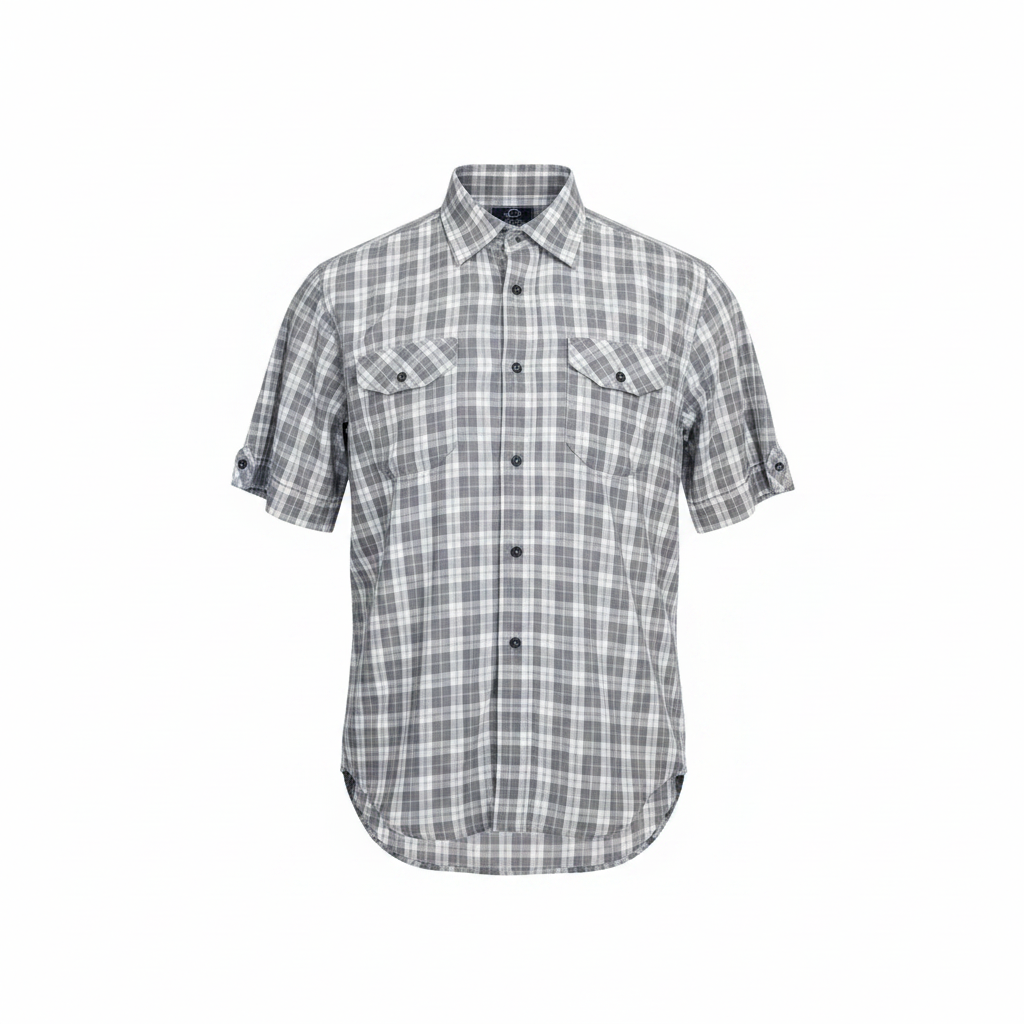 Grey White Plaid Short-Sleeved Shirt - Ghost Mannequin