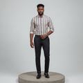 Grey Yellow Pink Striped Long-Sleeved Shirt - Model Shot