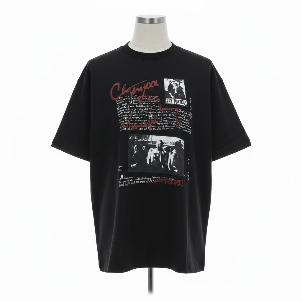 Black Chanyoo Collage Graphic Oversized Tee - Ghost Mannequin Front