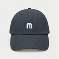 Charcoal baseball cap with small white embroidered detail, front view