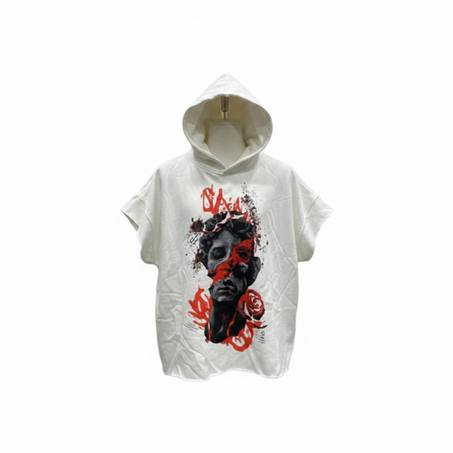 Flame Skull Graphic Hoodie White – Front Ghost Mannequin