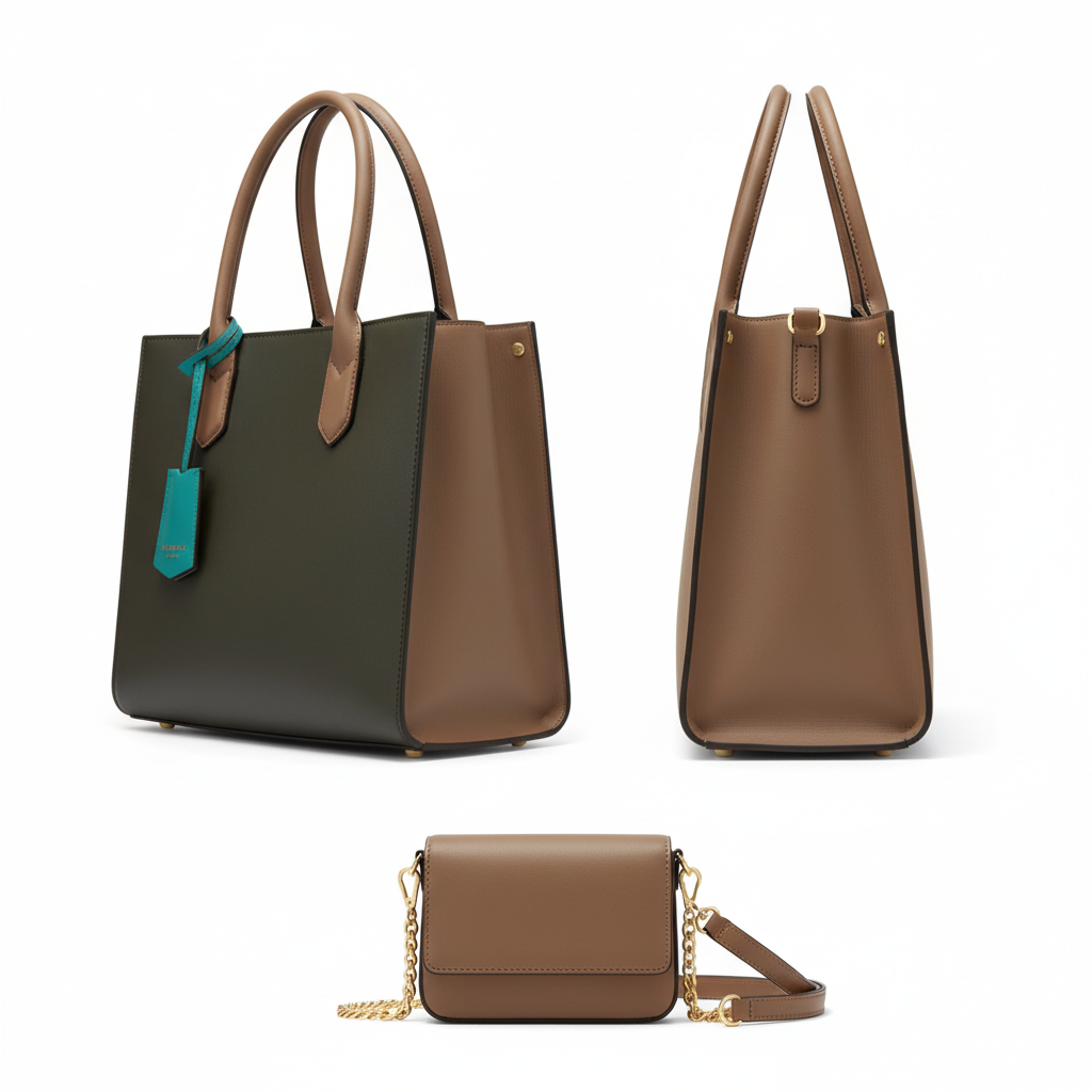 Women's Taupe 2-in-1 Bag Set – Ghost Mannequin Front & Side View