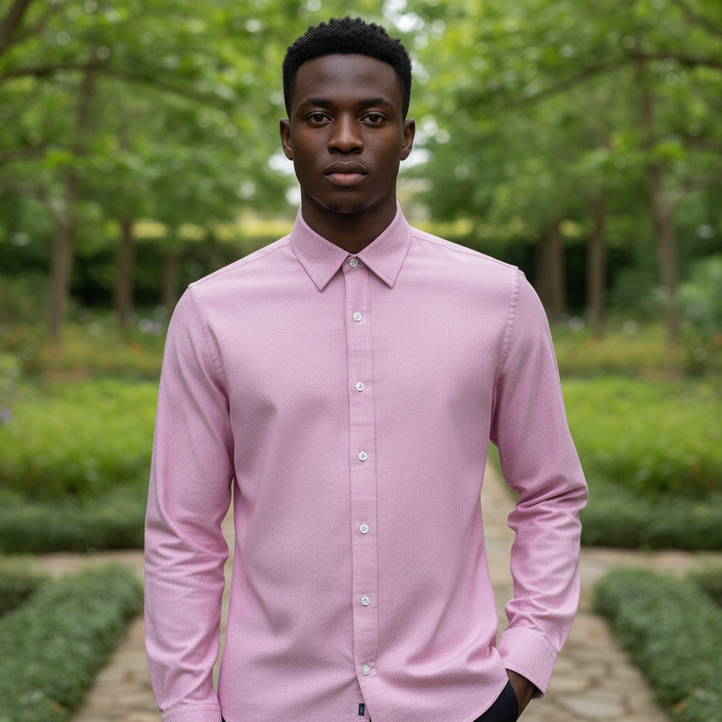 Men's Classic Pink Long-Sleeve Button-Down Shirt - Front View