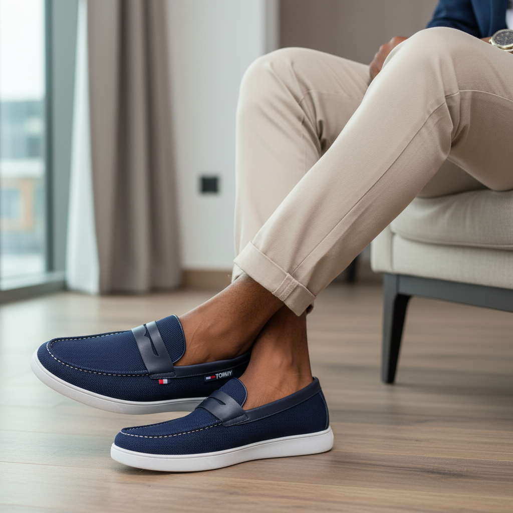 Tommy Hilfiger Navy Mesh Penny Loafer - Model Shot