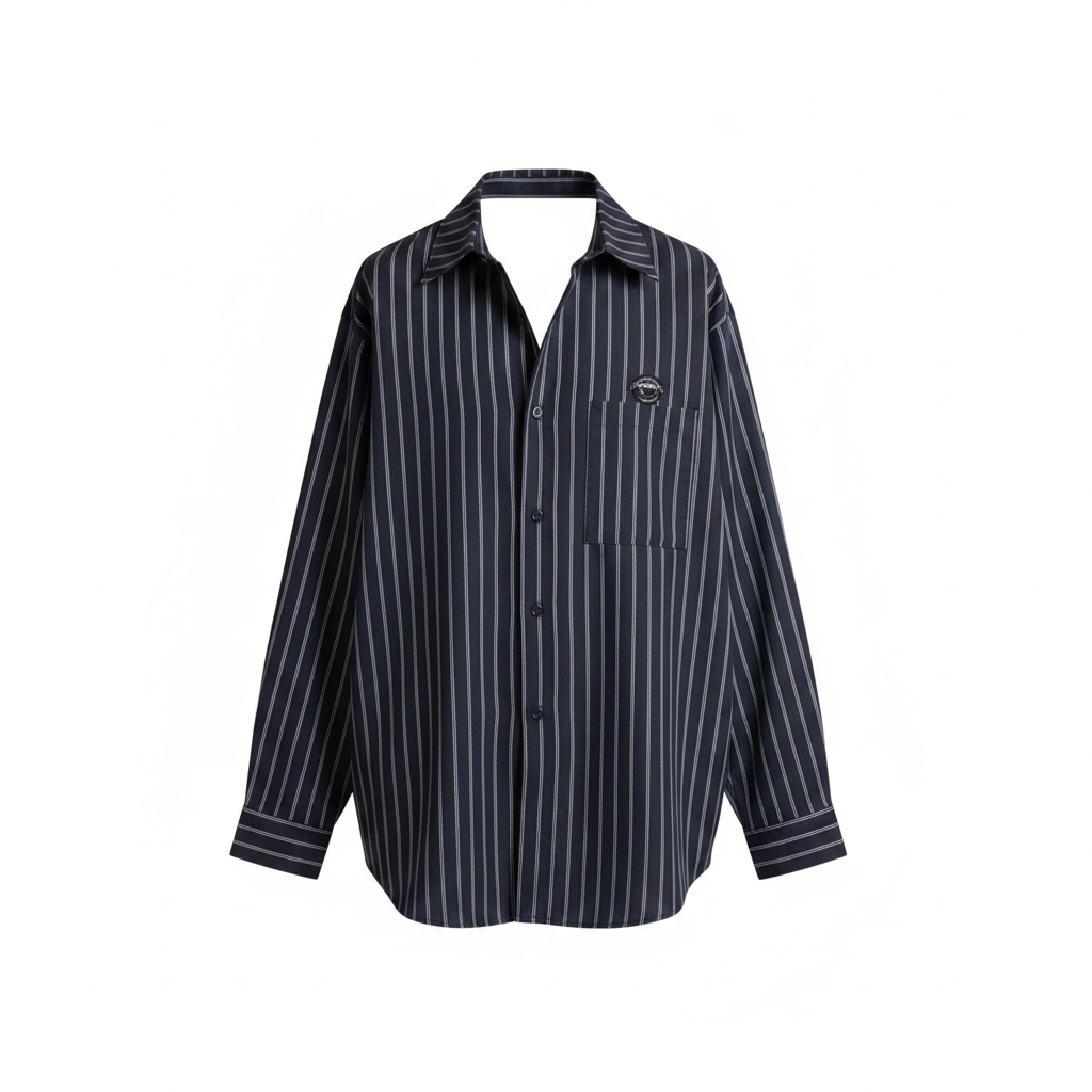Men's Navy Stripe Oversized Long Sleeve Shirt – Ghost Mannequin Front View