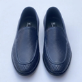 Straight-on navy perforated loafers with woven-effect toe detailing
