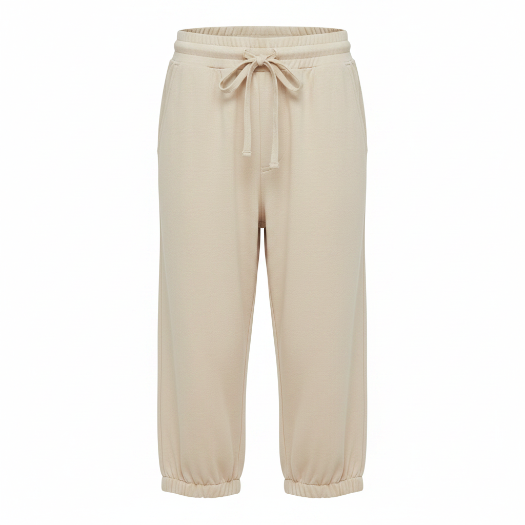Cream Relaxed Fit Capri Jogger Trousers - Ghost Mannequin Front View