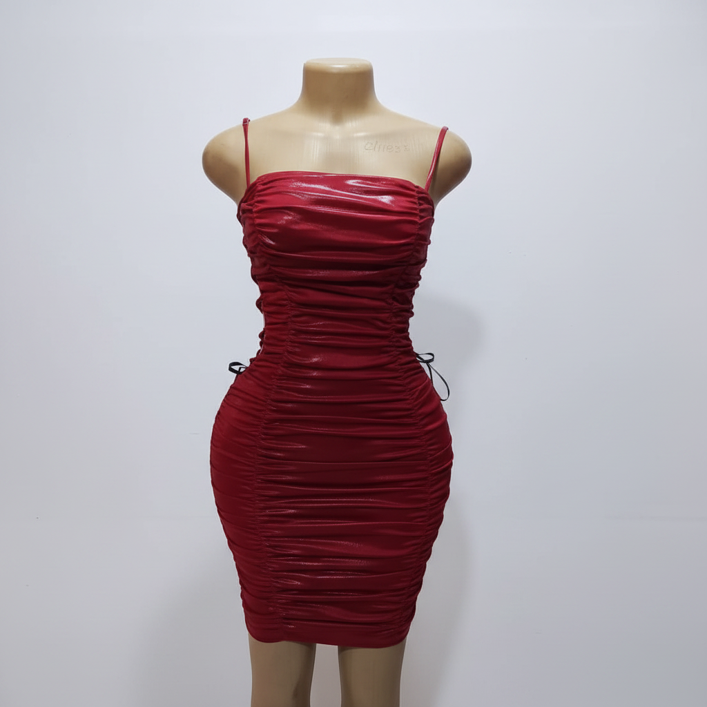 Red Ruched Lace-Up Back Satin Mini Dress – Ghost Mannequin