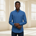 Men's Classic Blue Long-Sleeve Button-Down Shirt - Front View