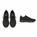 Men's all-black ribbed knit lace-up sneaker ghost mannequin front and side view pair