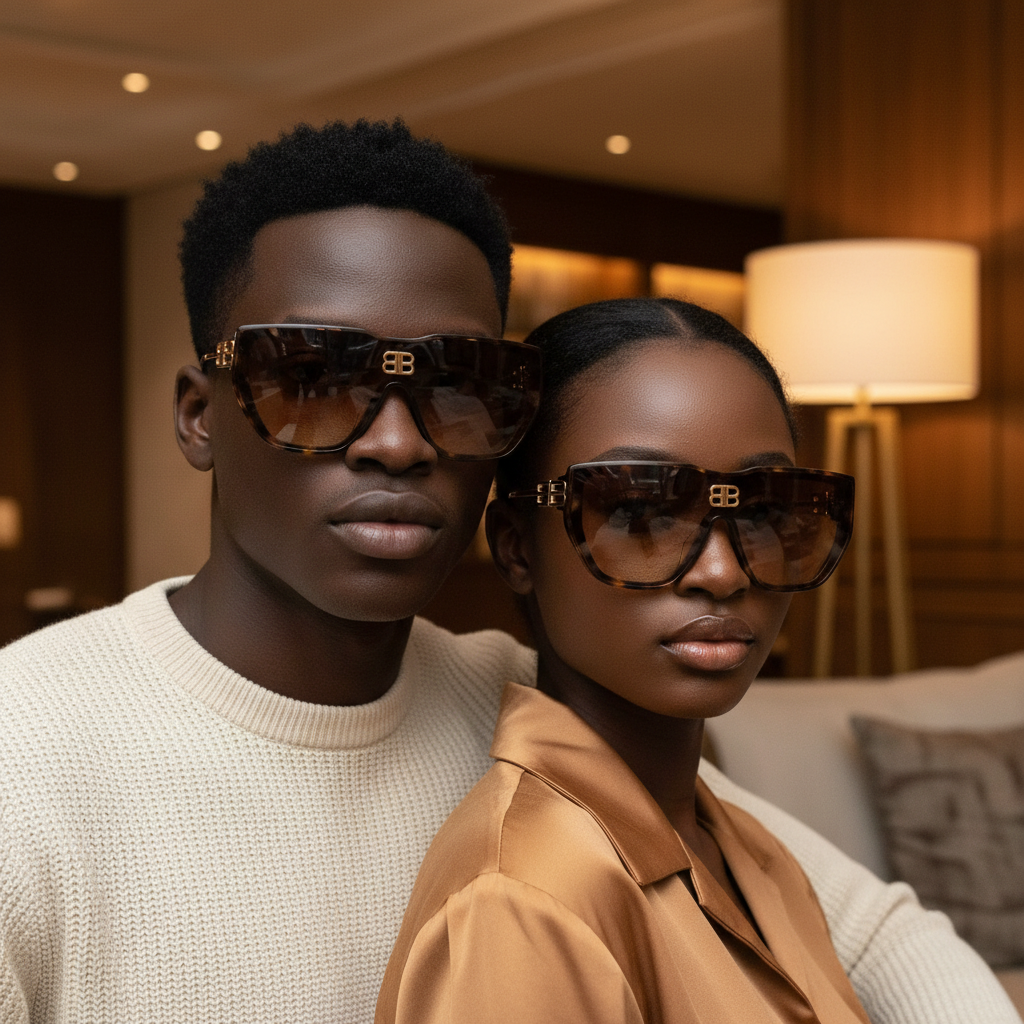 Oversized Shield Sunglasses Tortoiseshell – Unisex Model Shot Together