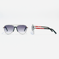 Unisex gradient grey aviator sunglasses silver double bridge red accent temple – front and side view